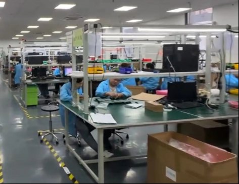 Assembly workbenches on the production floor in Suzhou